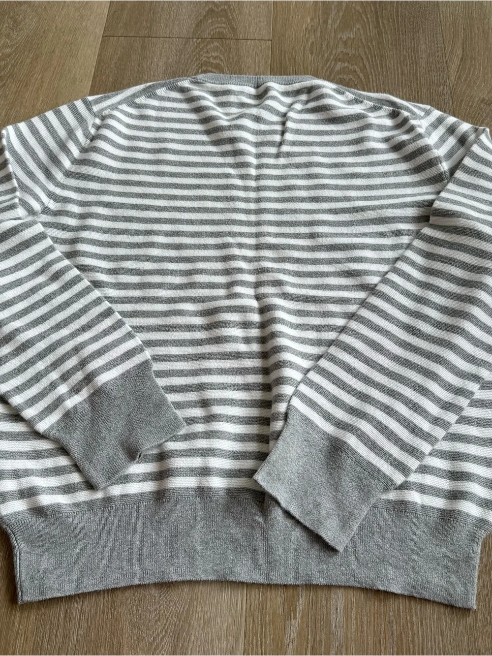 J. Crew Men's Gray & White Striped Crewneck Sweater